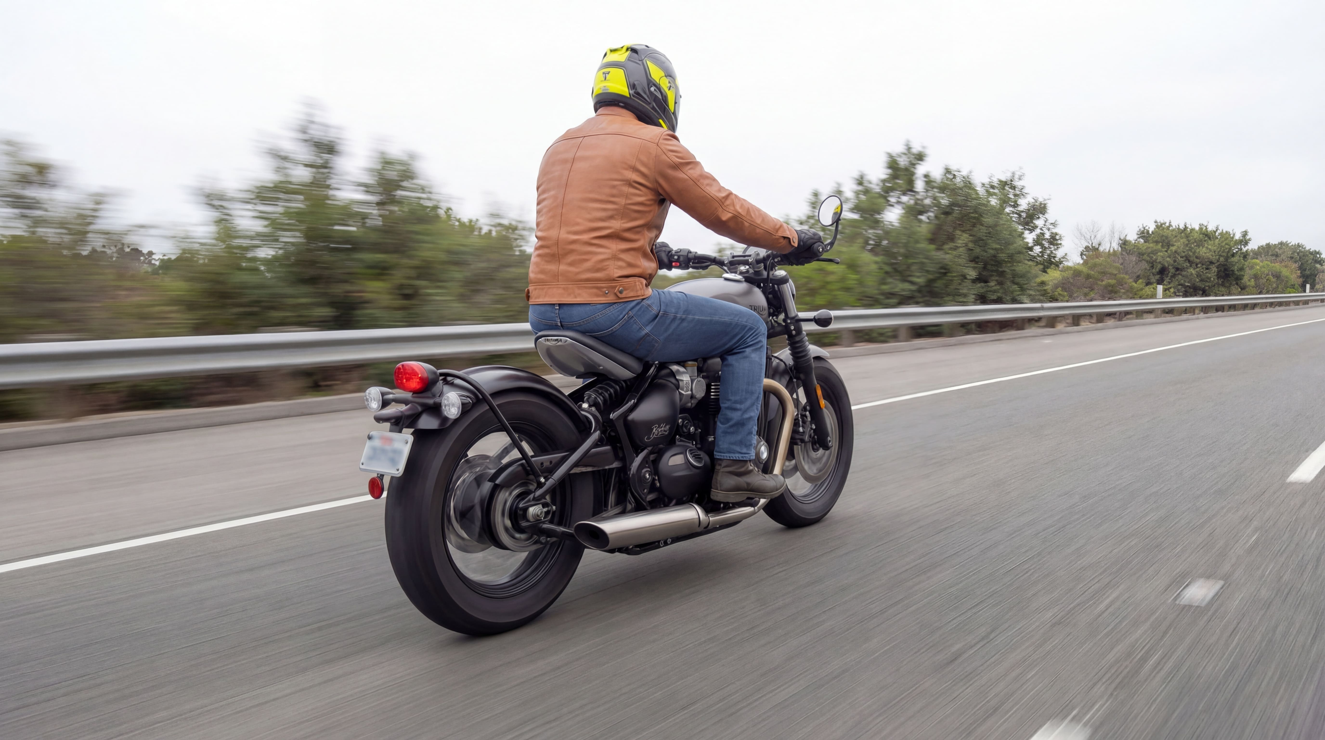 Vance Leathers' Mens Austin Brown Premium Classic Motorcycle Trucker Leather Jacket - lifestyle back image