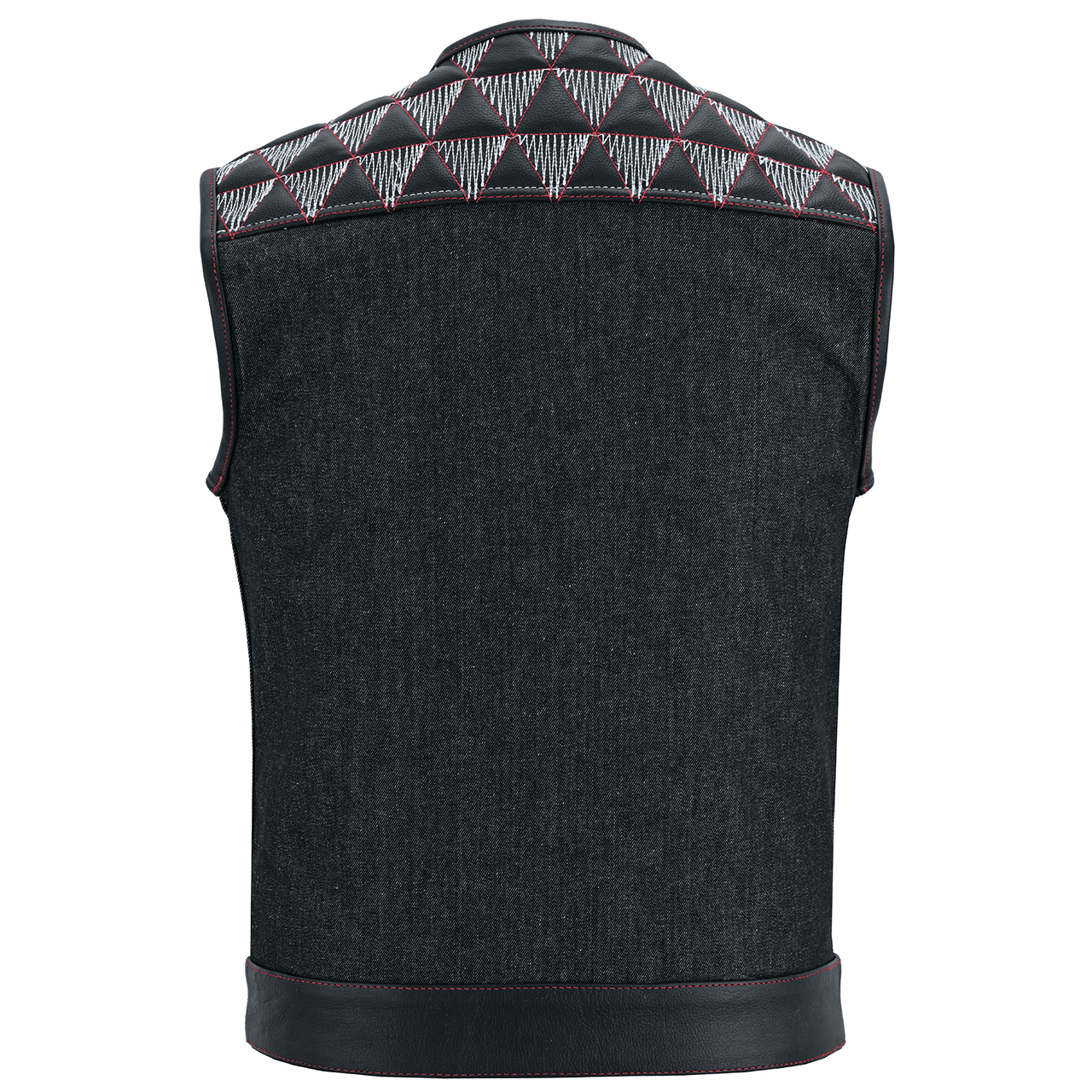 Men's Denim Leather Motorcycle Vest with Red & White Stitching Men's Denim Leather Motorcycle Vest with Red & White Stitching