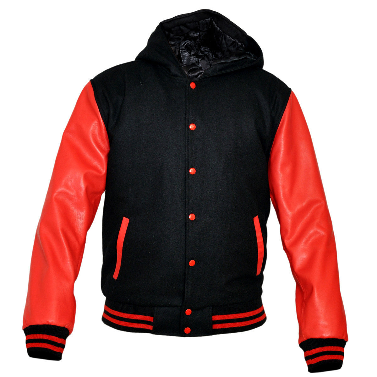 Mens MJ592B Black Wool with Real Leather Premium Varsity