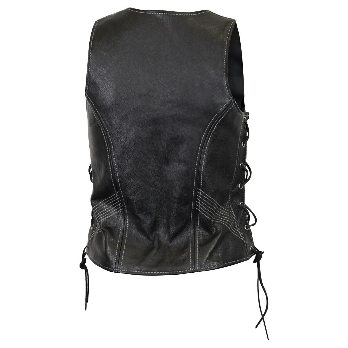 Women's Premium Cowhide Leather Vest with White Stitching - Back View