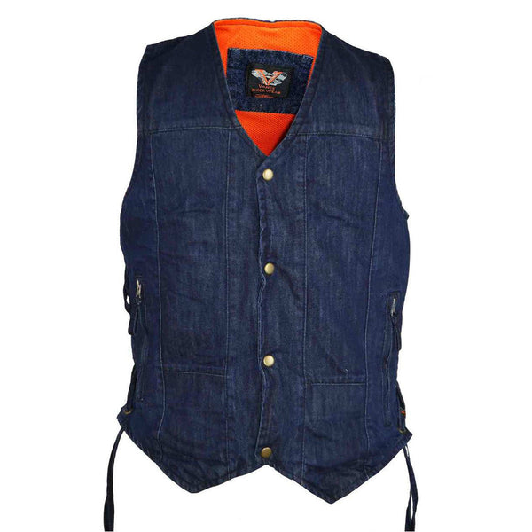 Vance VB915Blue Mens Blue Ten Pocket Denim Motorcycle Vest - Team