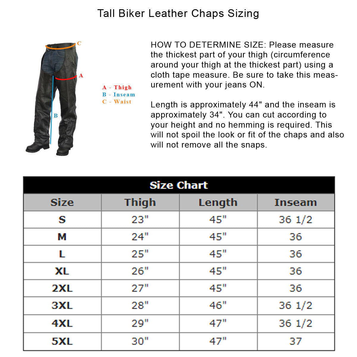 Chaps Sizes Tall Biker Leather Chaps - Team Motorcycle