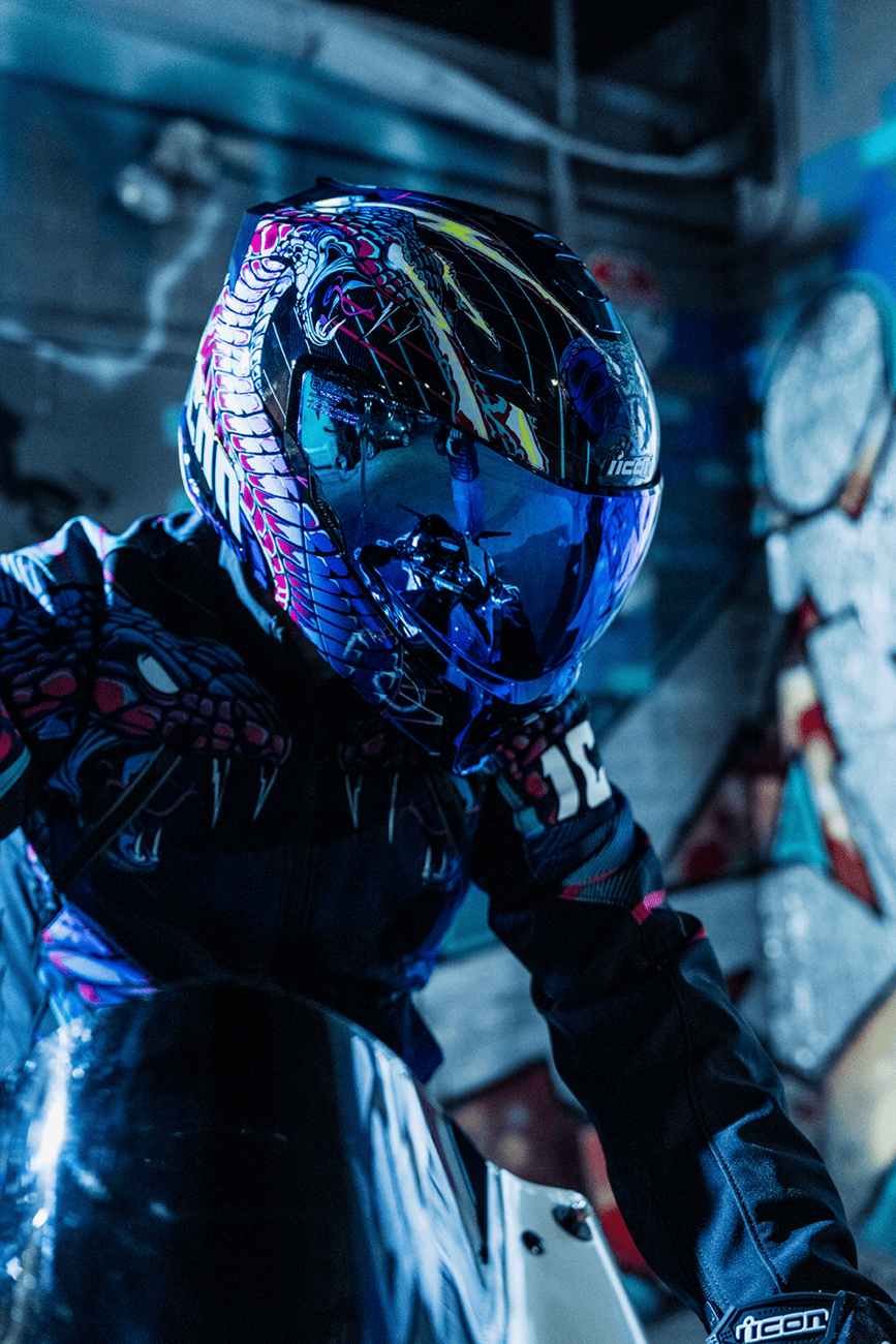 Icon Threshold Synthwave Lazer Cobra Modular Motorcycle Helmet