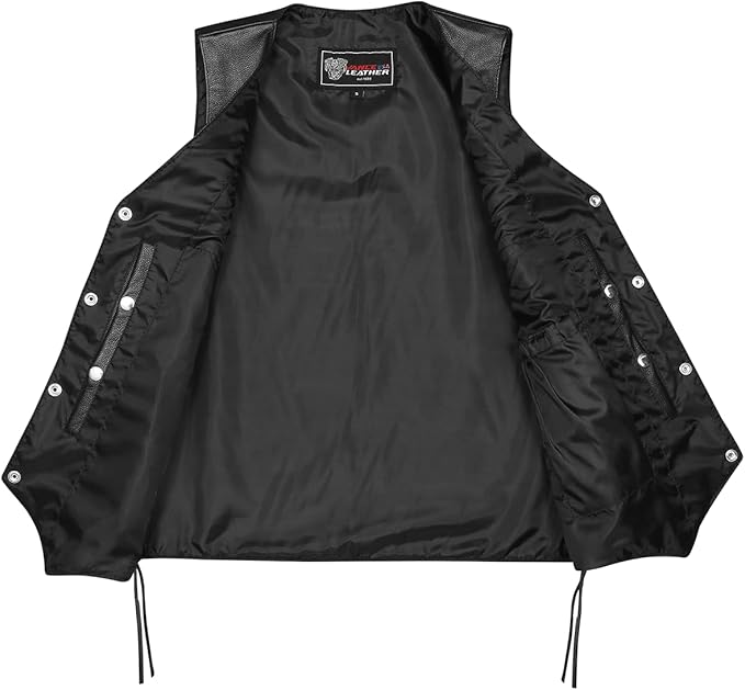 Leather Biker Motorcycle Vest with Buffalo Nickel Snaps and Double Conceal Carry Pocket