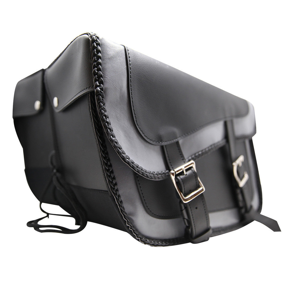 Vance VS205GB Slanted Black and Grey Concealed Carry Braided Motorcycle Saddlebags-Detail-View-2