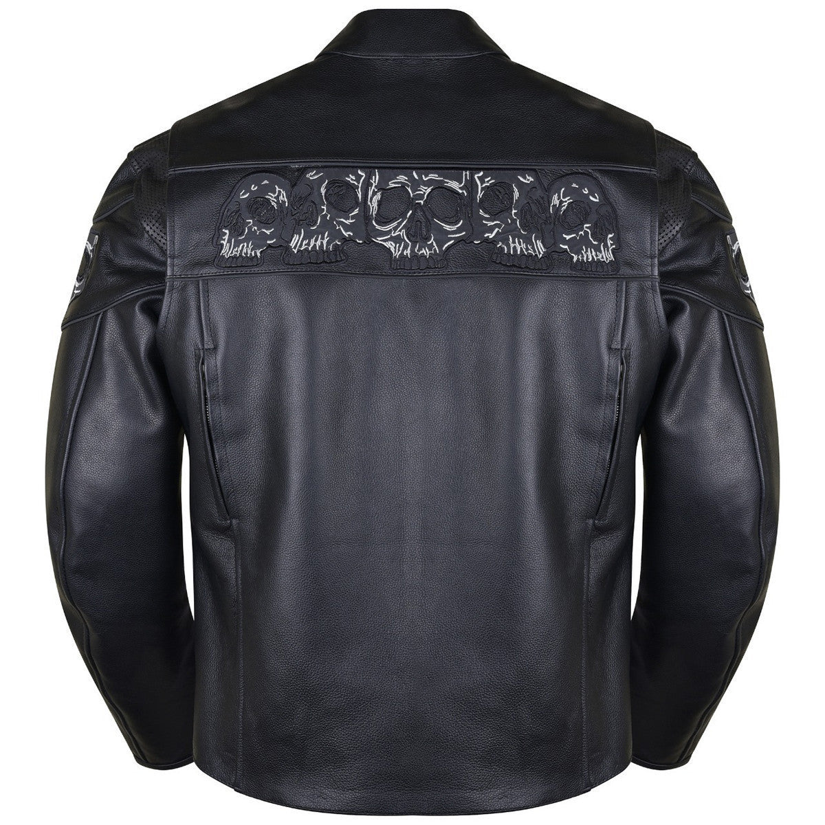 Men's Black Reflective Skulls Leather Motorcycle Jacket