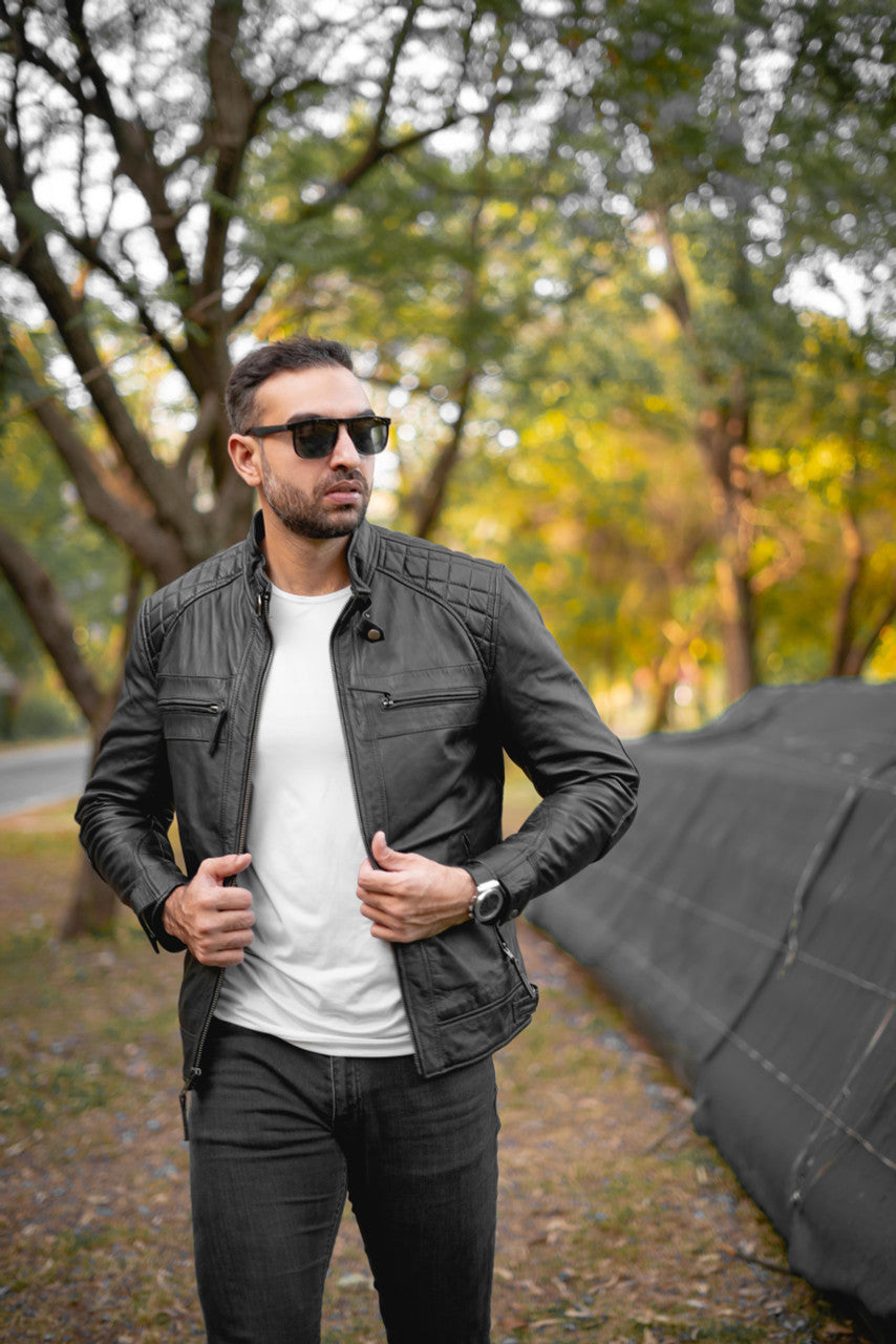 VL550 Men's Cafe Racer Lambskin Motorcycle Leather Jacket L VL550 Men's Cafe Racer Lambskin Motorcycle Leather Jacket L