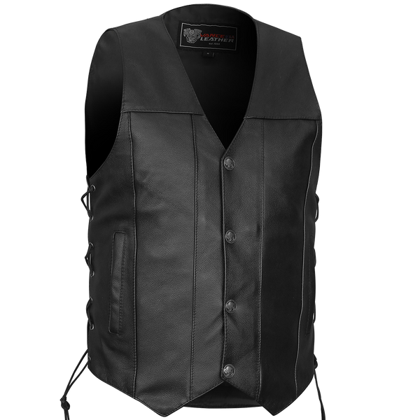 Leather Biker Motorcycle Vest with Conceal Carry Pocket