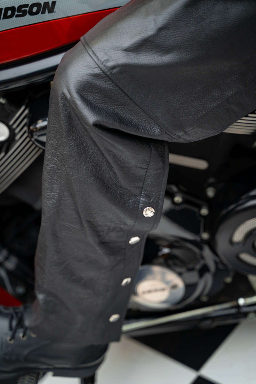 Black Leather Bike Riding Chaps - Team Motorcycle