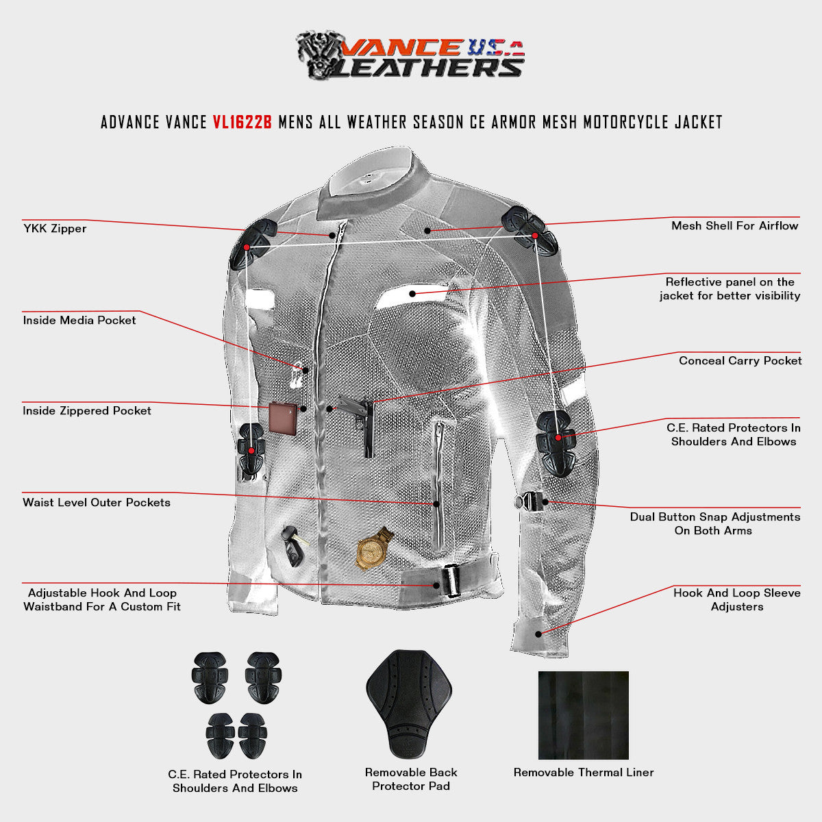 Black Mesh Motorcycle Jacket With Insulated Armor