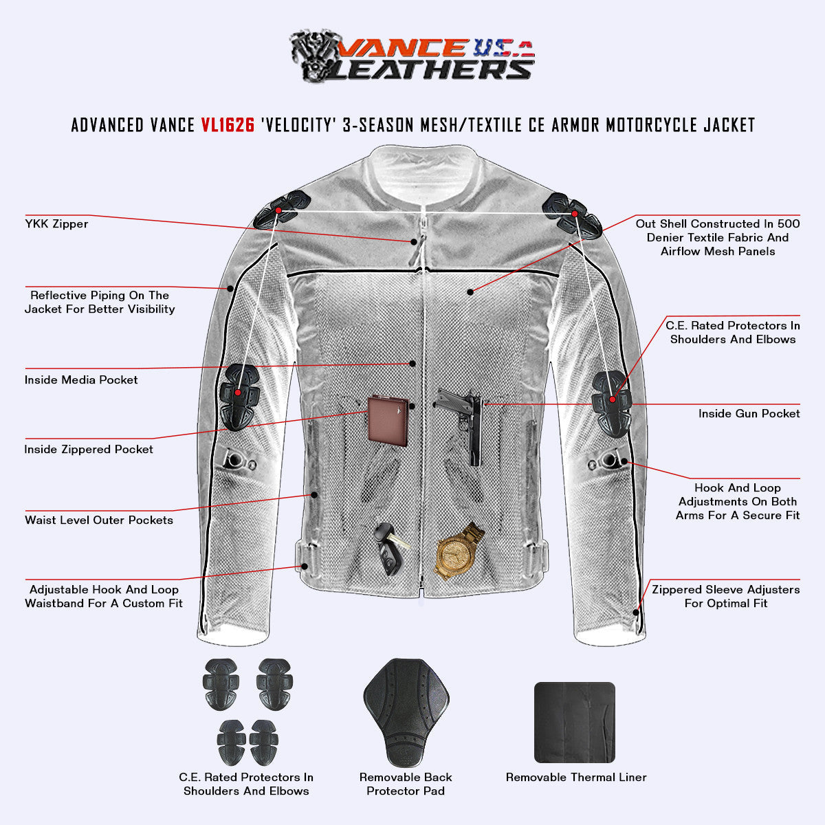 ジャケット・アウター VENEY SETUP Waterproof 3-Season Mesh/Textile CE Armor Motorcycle Jacket