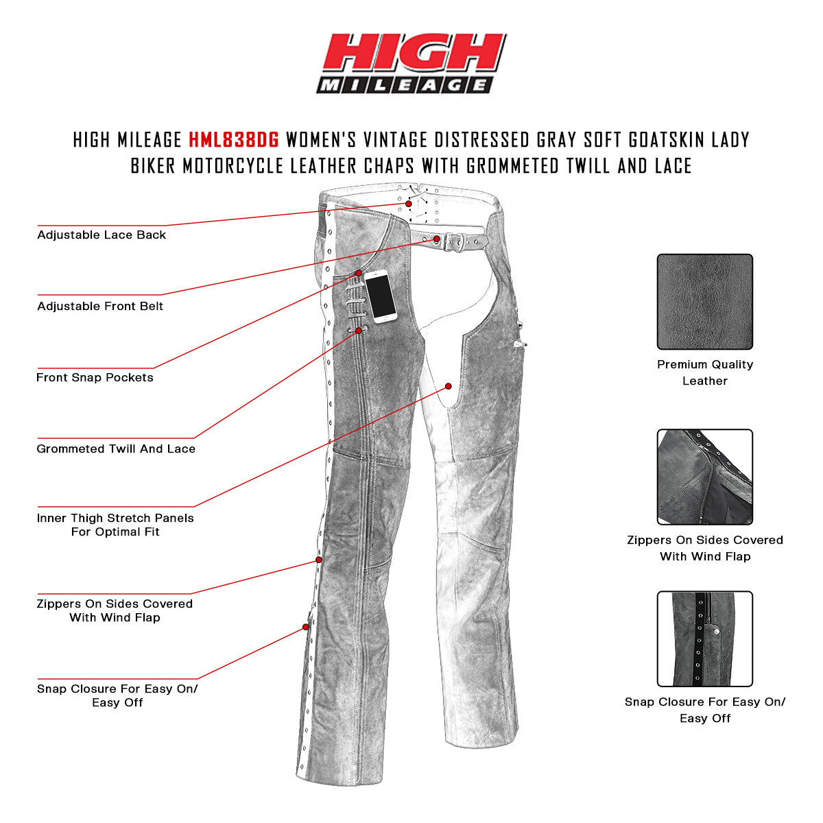 High Mileage HML838DG Women's Vintage Distressed Gray Soft