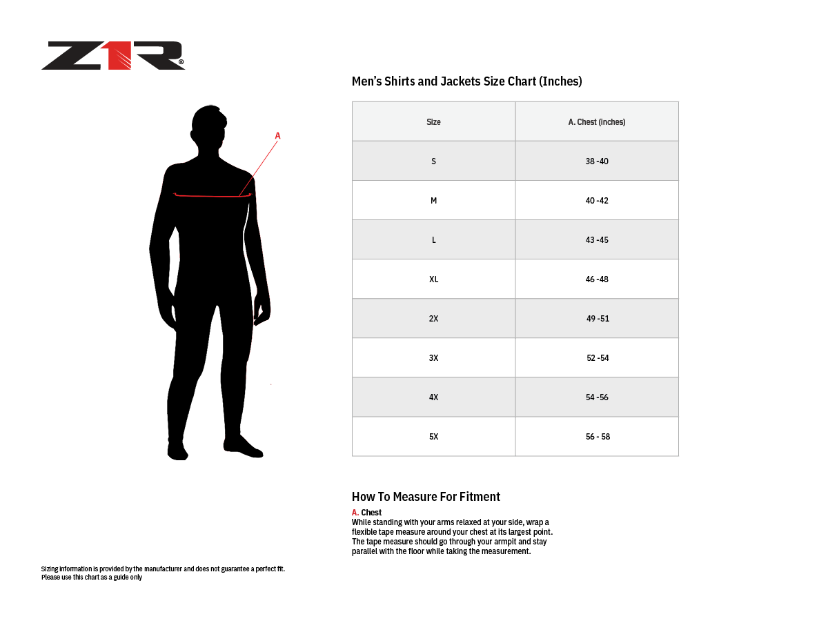 Z1R-Mens-2-Piece-Rainsuit-Motorcycle-Rain-Gear-size-chart