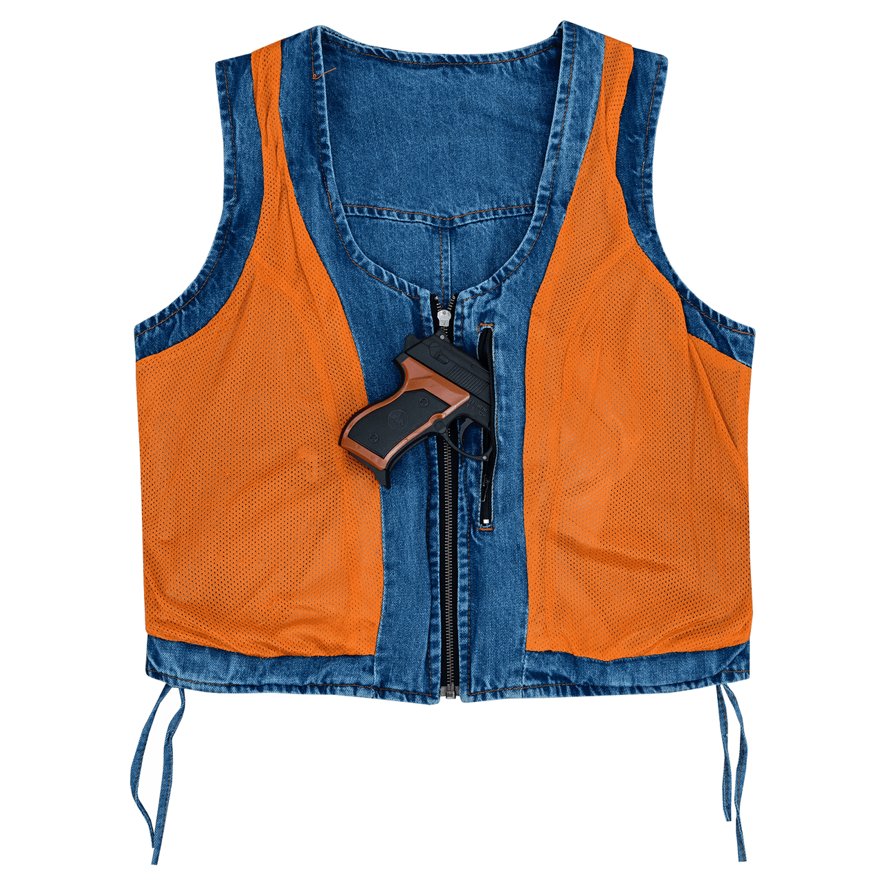 Women's Blue Denim V Neck with Zipper & side laces Vest Women's Blue Denim V Neck with Zipper & side laces Vest