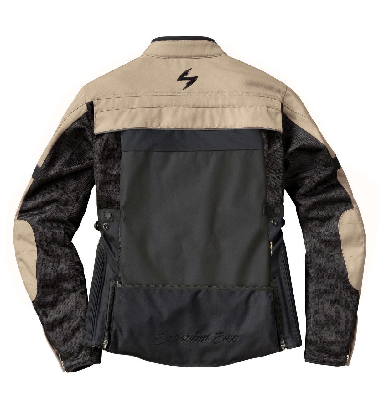 Scorpion-Exo-Womens-Cargo-Air-Riding-Jacket-Sand-Layflat-Back-BagDeployed