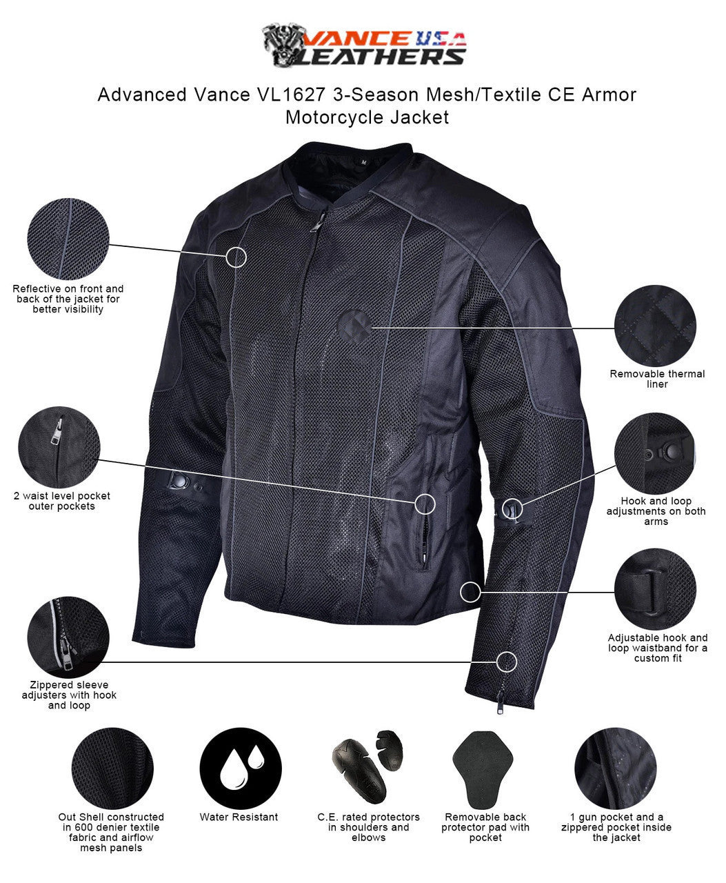 Men's Silver/Black 3-Season Mesh/Textile Motorcycle Jacket