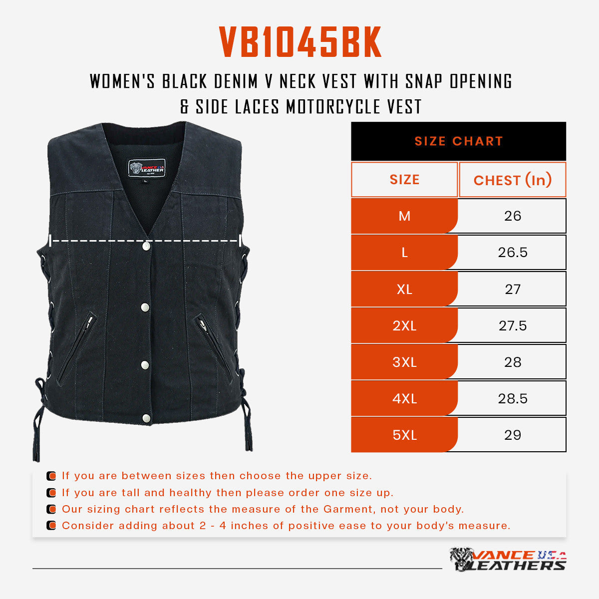 Women's Black Denim V Neck Vest with Snap opening