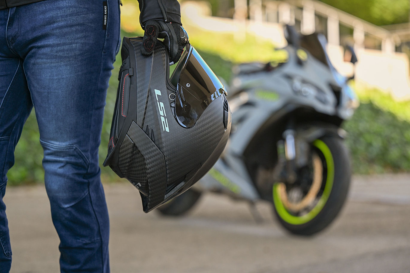 LS2 Dragon Carbon Solid Full Face Motorcycle Helmet W/ SunShield