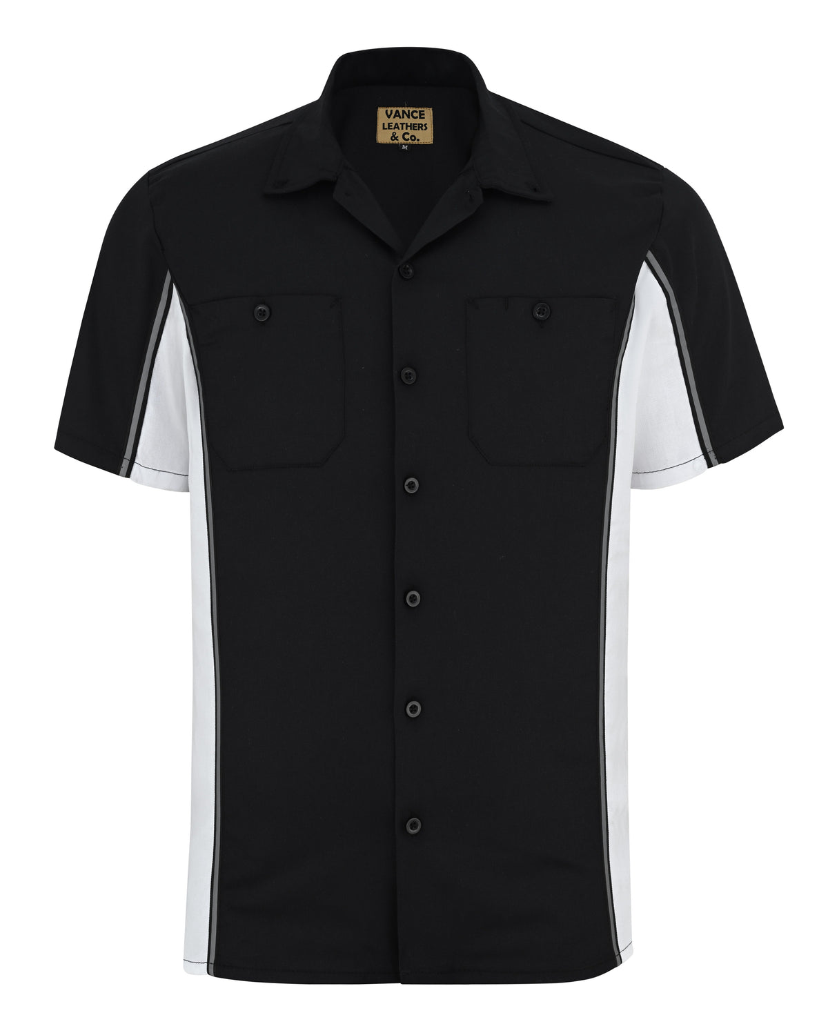 Vance Men's Heavy-Duty Button up Mechanic Work Shirt w Reflective Strip White Sides - front