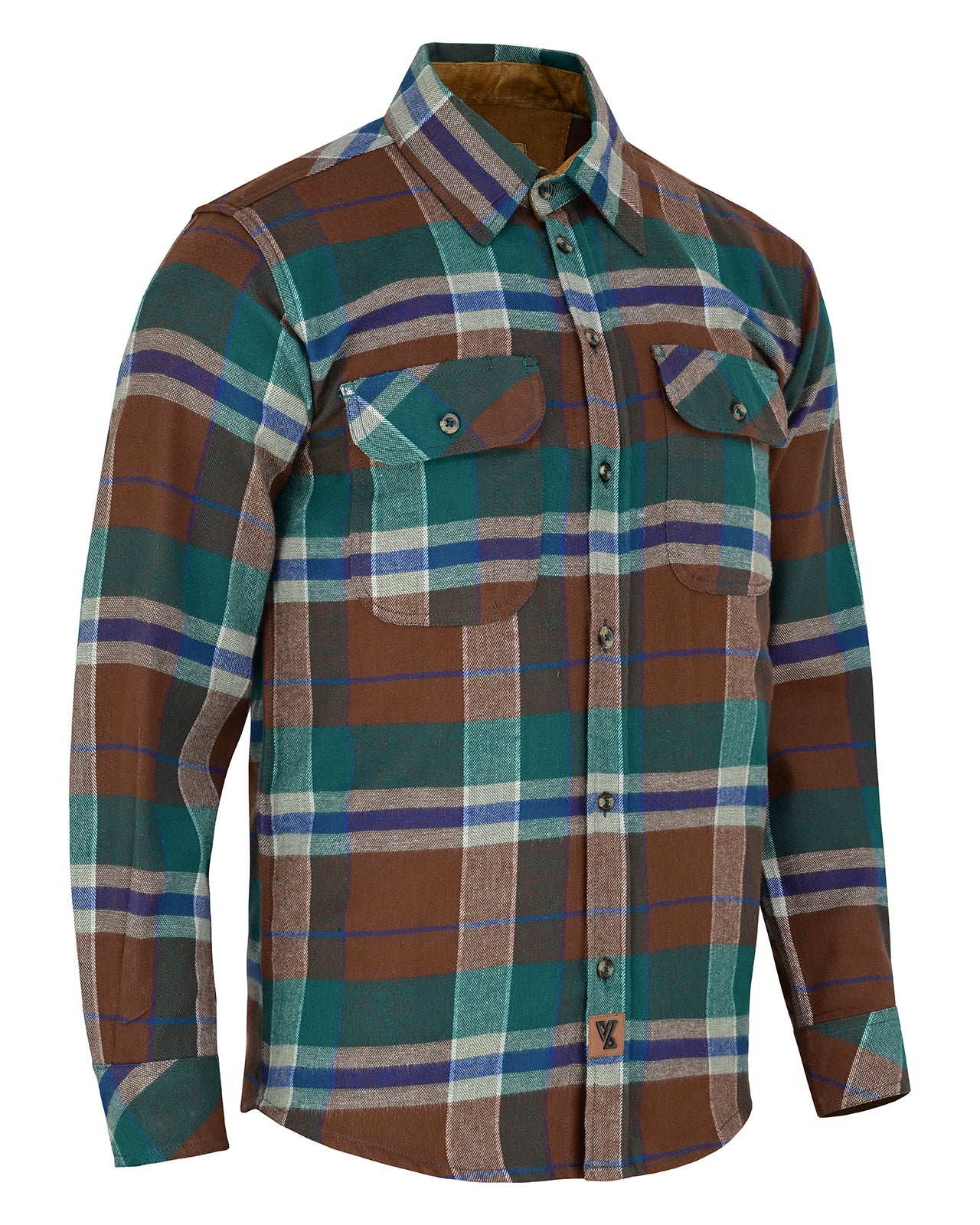 Men's Smoky Mountain Long Sleeve Plaid Button Down Casual Flannel Shirt, Corduroy Collar & Cuffs