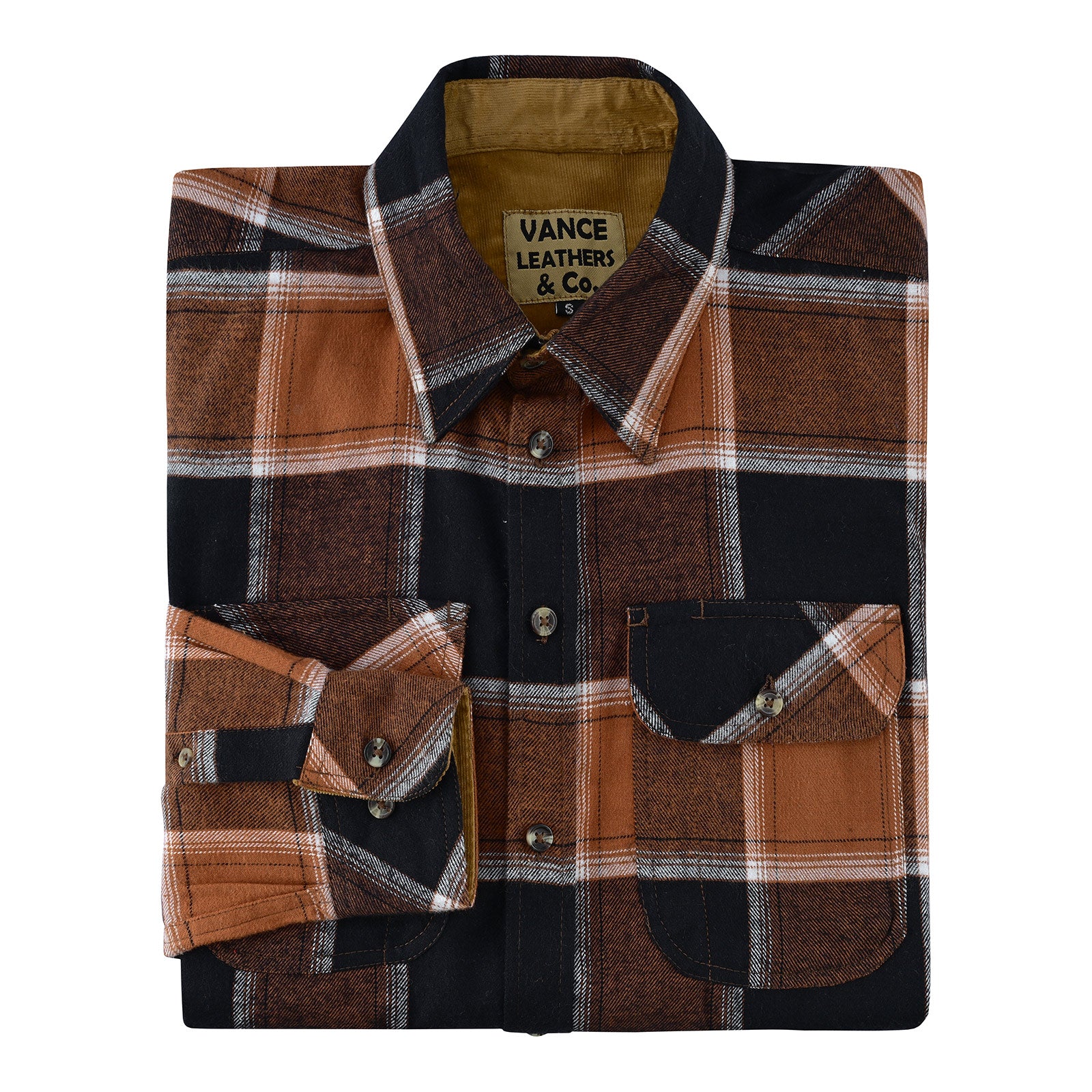 Men's Ironwood Long Sleeve Plaid Button Down Casual Flannel Shirt, Corduroy Collar & Cuffs