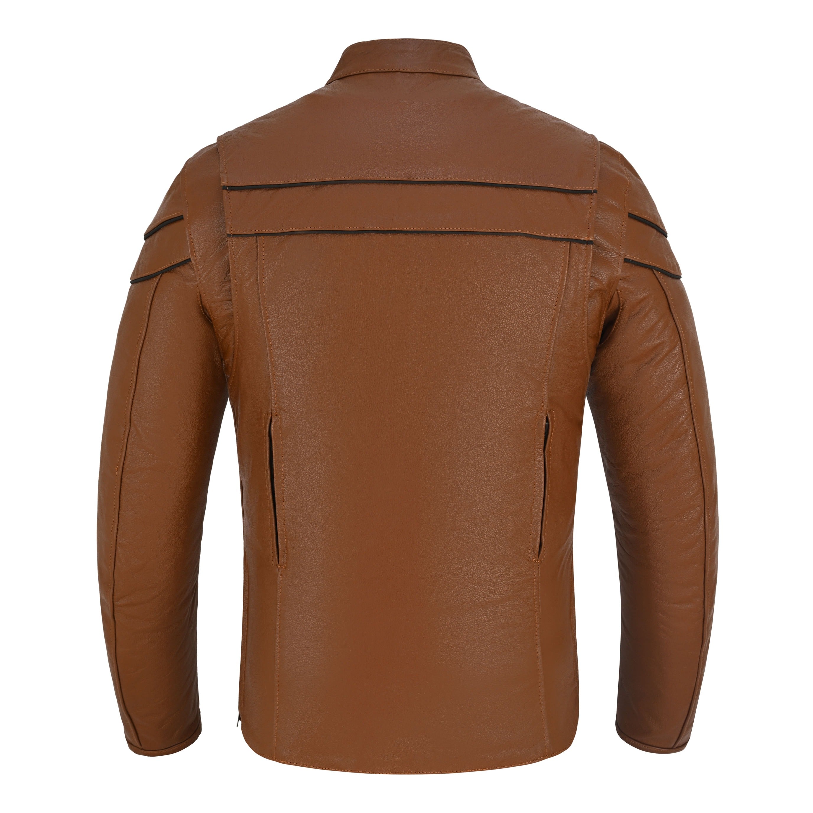 Men's Brown Cafe Racer Leather Motorcycle Jacket with Zipper Vents