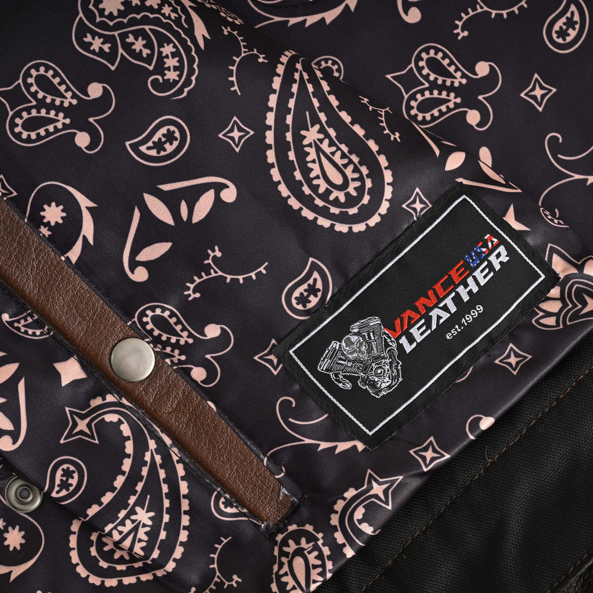 Men's Two-Tone Brown & Black Leather Motorcycle Riding Club Vest with Paisley Liner & CCW Pockets