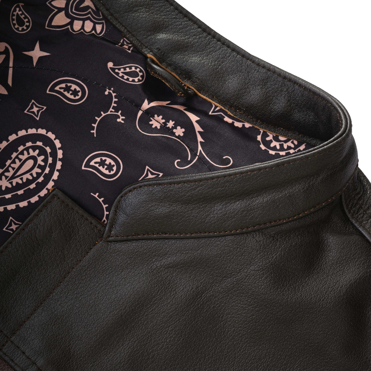 Men's Two-Tone Brown & Black Leather Motorcycle Riding Club Vest with Paisley Liner & CCW Pockets