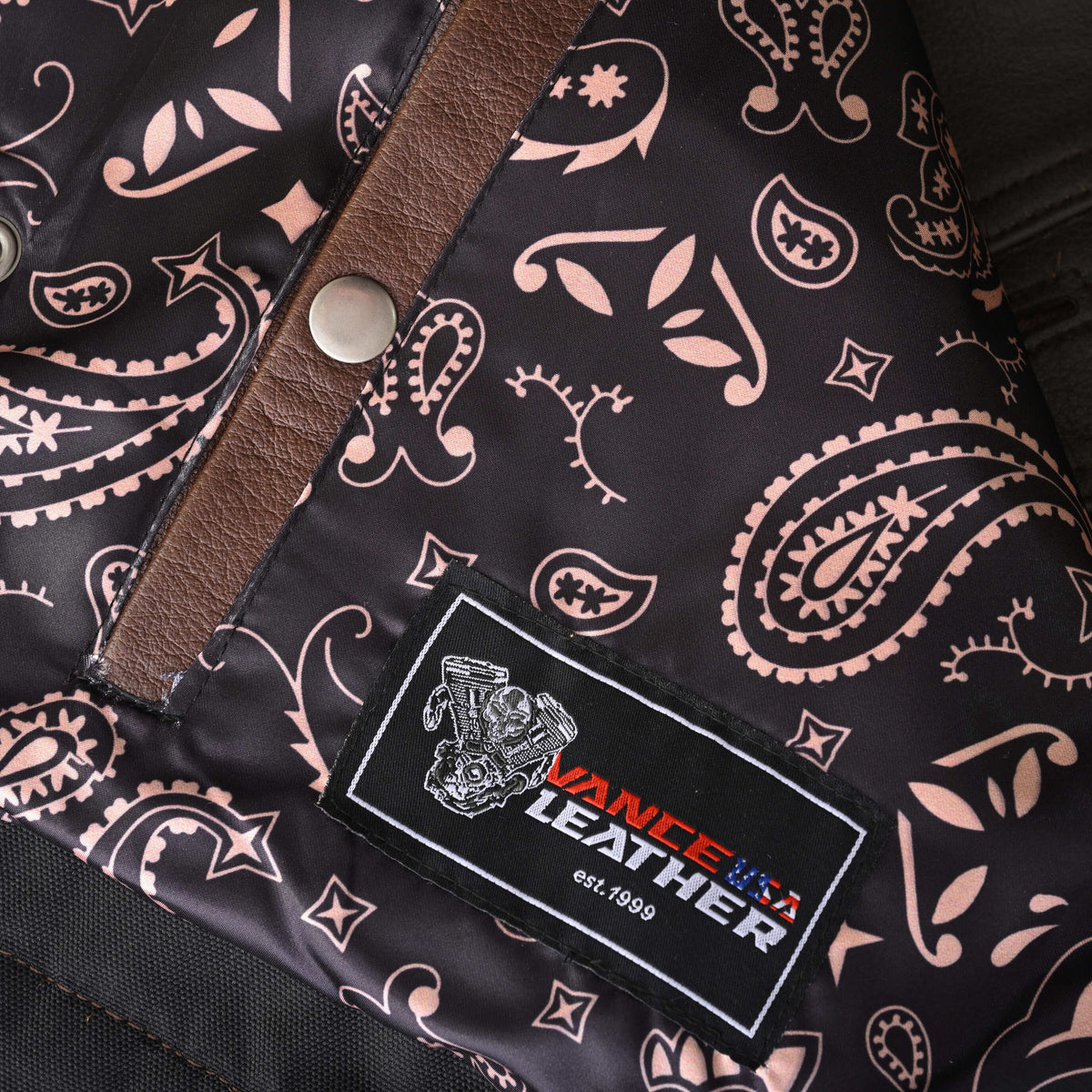 Men's Two-Tone Brown & Black Leather Motorcycle Riding Club Vest with Paisley Liner & CCW Pockets