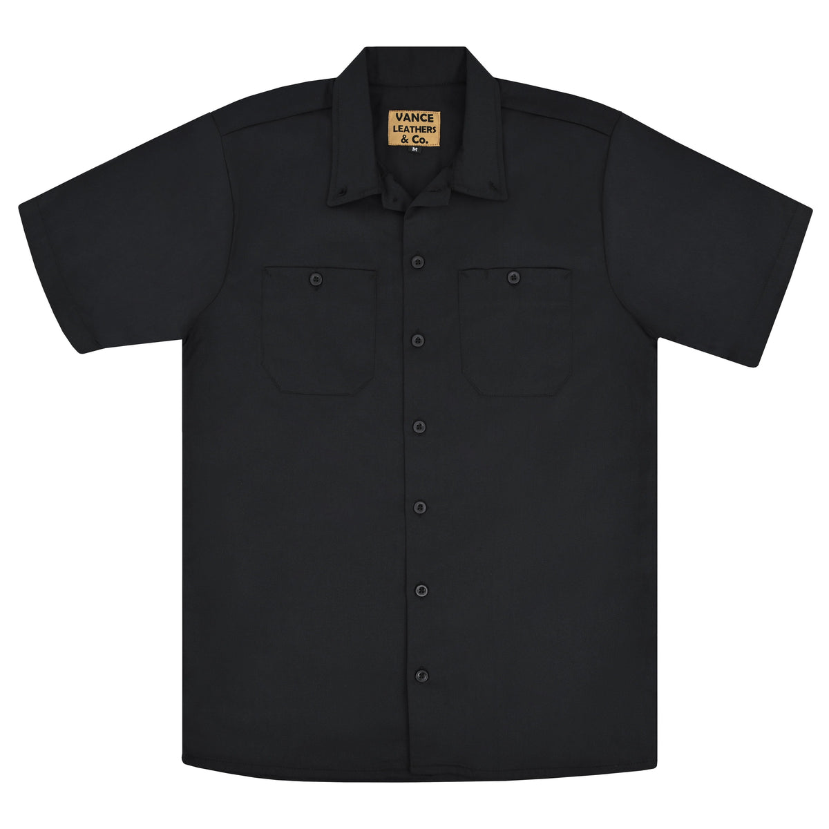 Vance Men's Black Button Up Mechanic Work Shirt w/ Front Pockets - flat