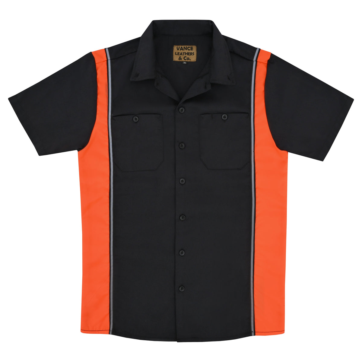 Vance Men's Heavy-Duty Button up Mechanic Work Shirt w Reflective Strip Orange Sides - flat