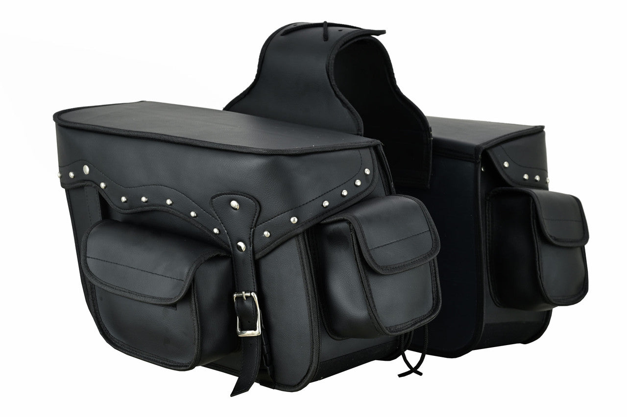 Vance Studded Motorcycle Saddlebags Durable PVC  Water-Resistant, Universal Fit for Honda, Yamaha, Kawasaki, Indian, Harley