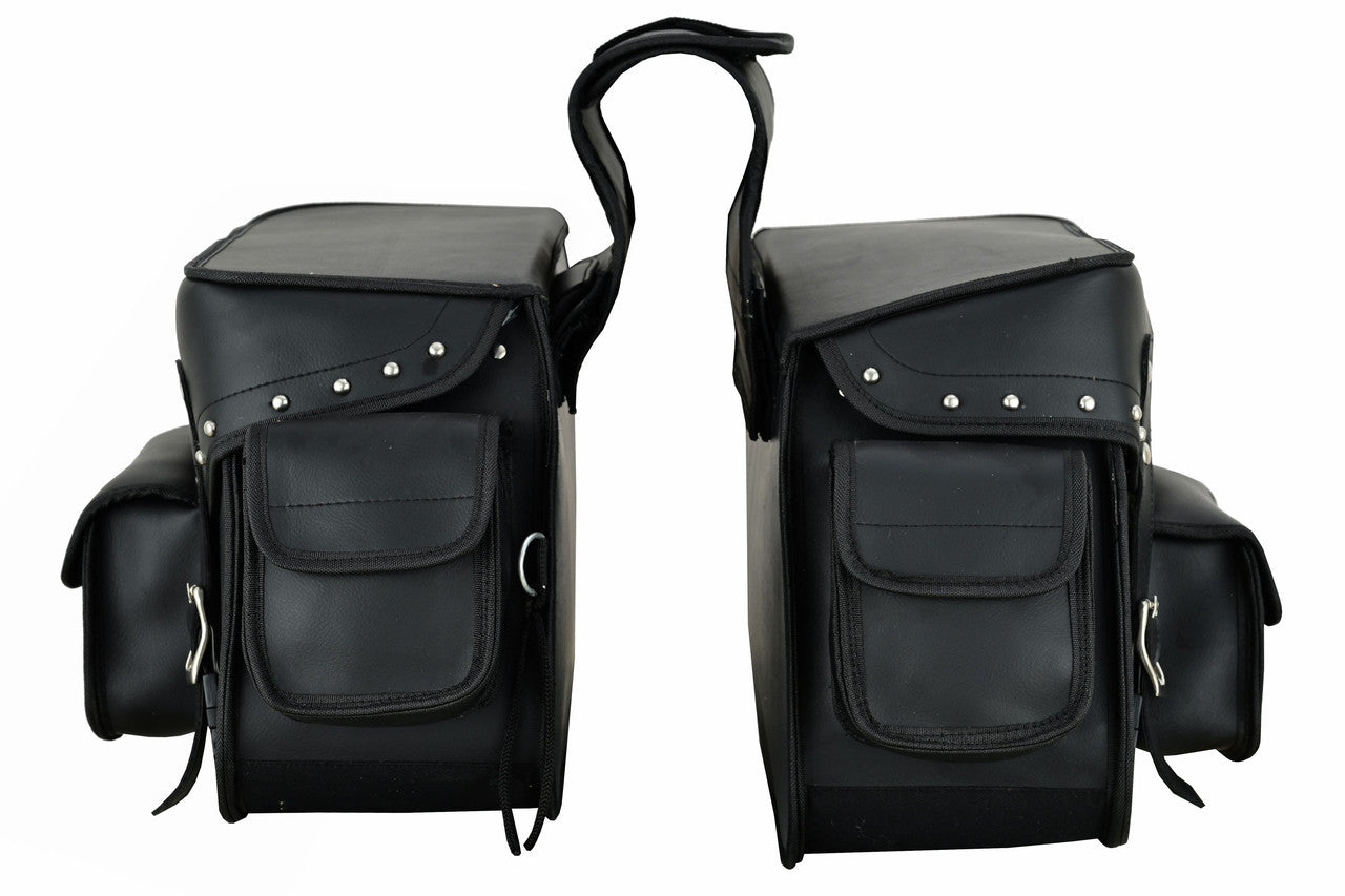 Vance Studded Motorcycle Saddlebags Durable PVC  Water-Resistant, Universal Fit for Honda, Yamaha, Kawasaki, Indian, Harley