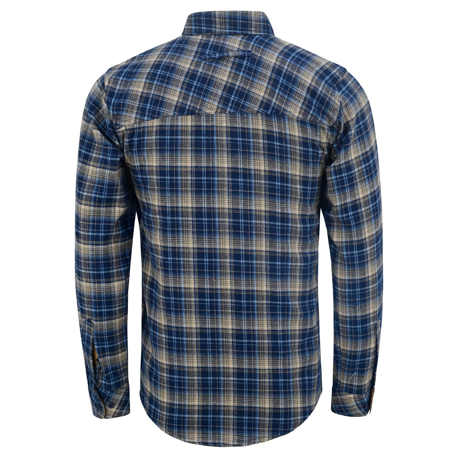 mens-keen-midnight-long-sleeve-plaid-button-down-casual-flannel-shirt-corduroy-collar-cuffs-back-view