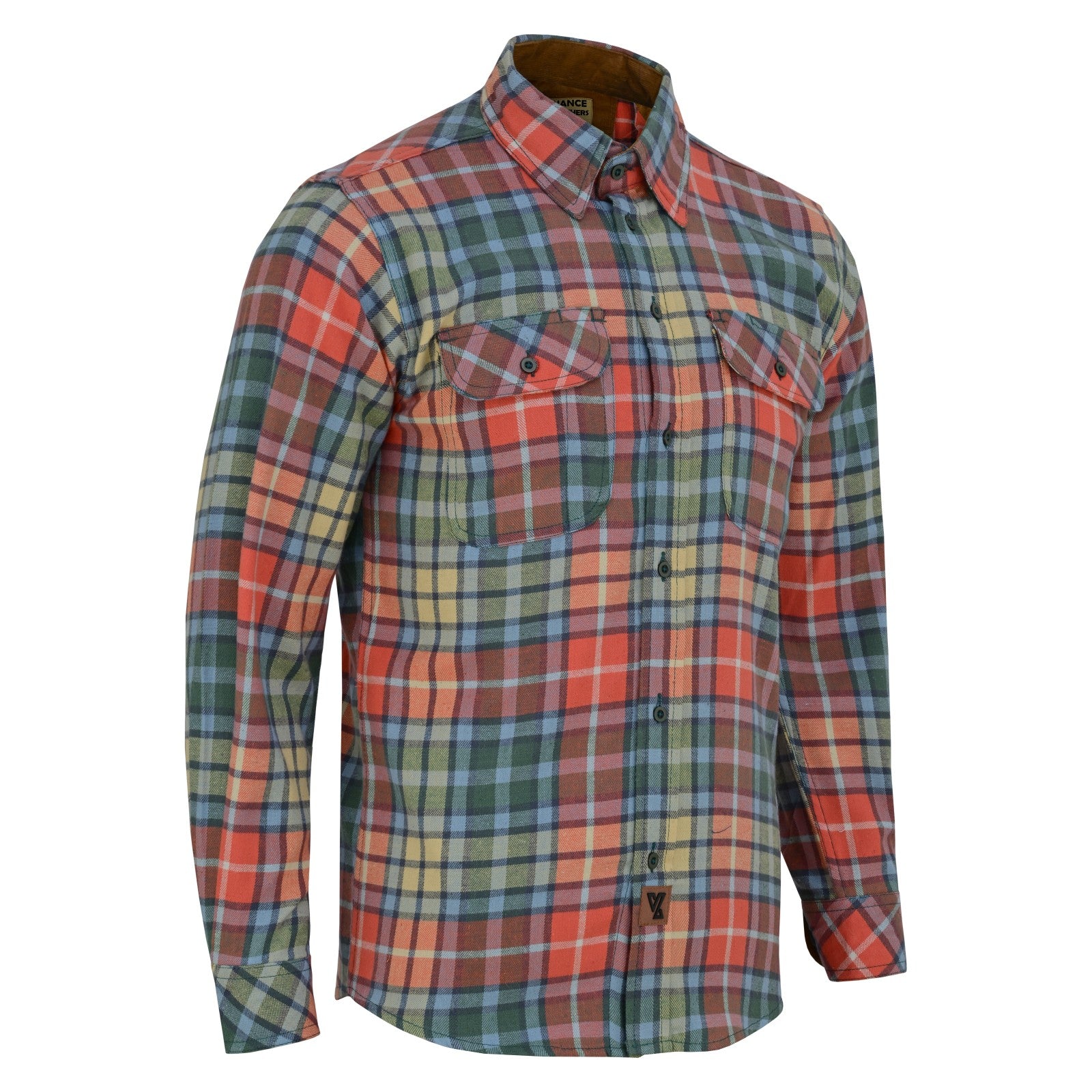 mens-ember-color-long-sleeve-plaid-button-down-casual-flannel-shirt-corduroy-collar-cuffs-main