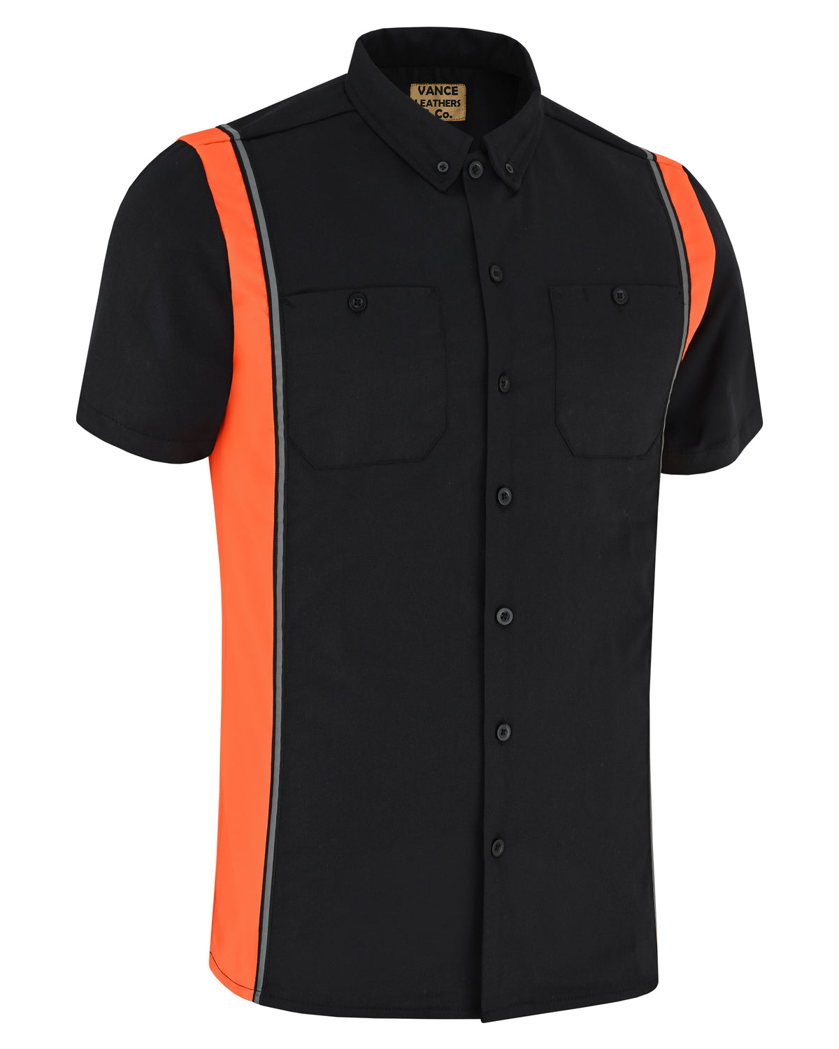 Vance Men's Heavy-Duty Button up Mechanic Work Shirt w Reflective Strip Orange Sides - side