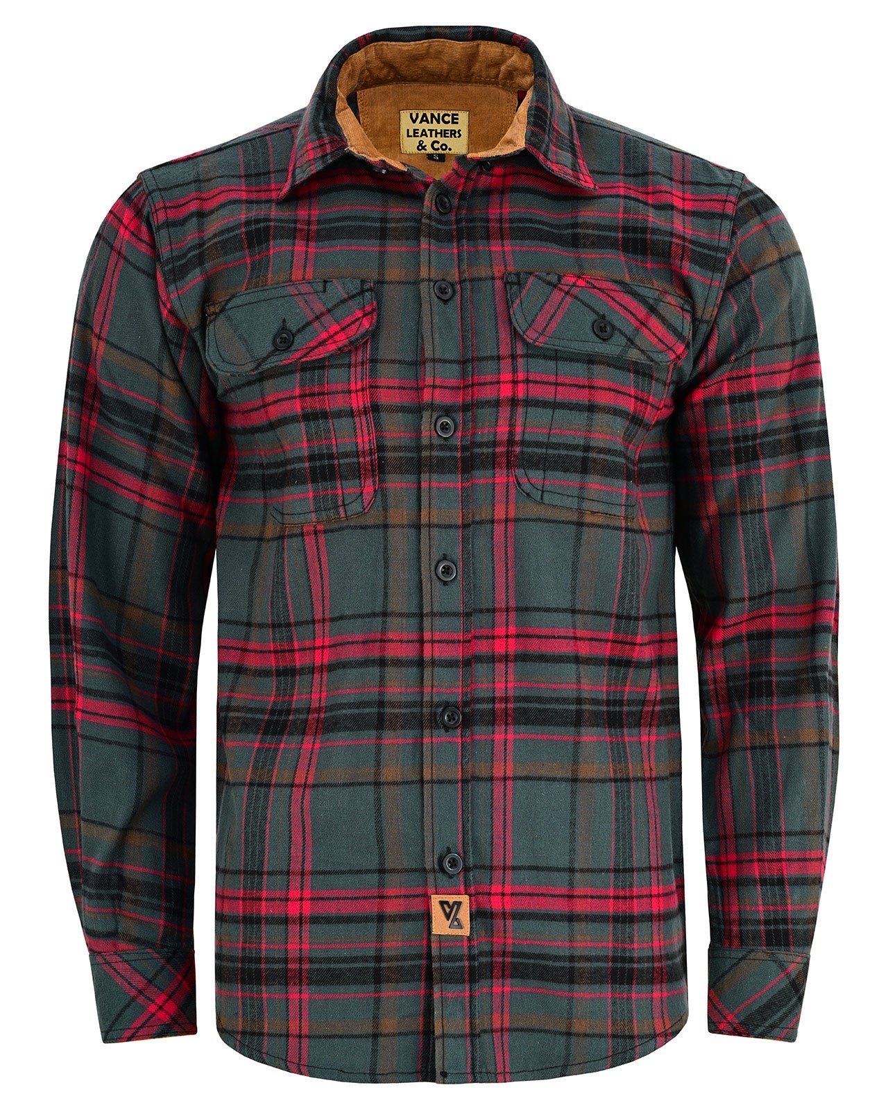Woodlot Men's Long Sleeve Plaid Button Down Casual Flannel Shirt, Corduroy Cuffs