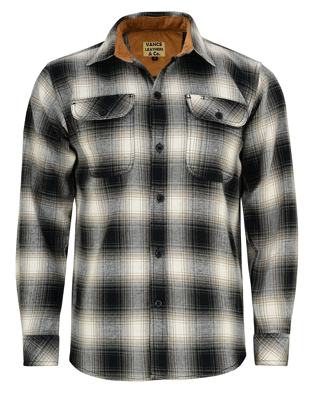 Men's Timberwolf Long Sleeve Plaid Button Down Casual Flannel Shirt, Corduroy Cuffs