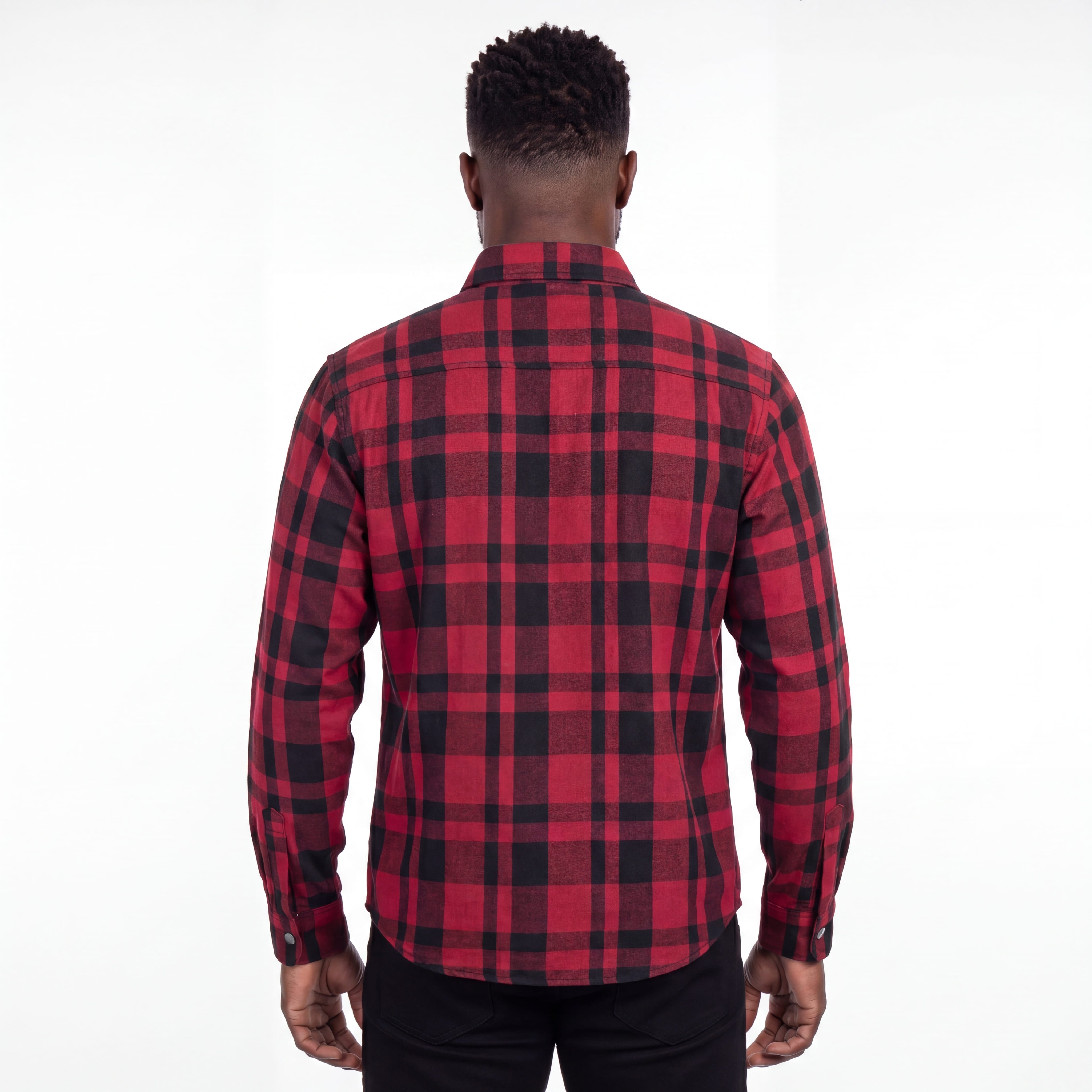 Men’s Armored Motorcycle Flannel Shirt, Armor Reinforced with Kevlar by DuPont - back pose