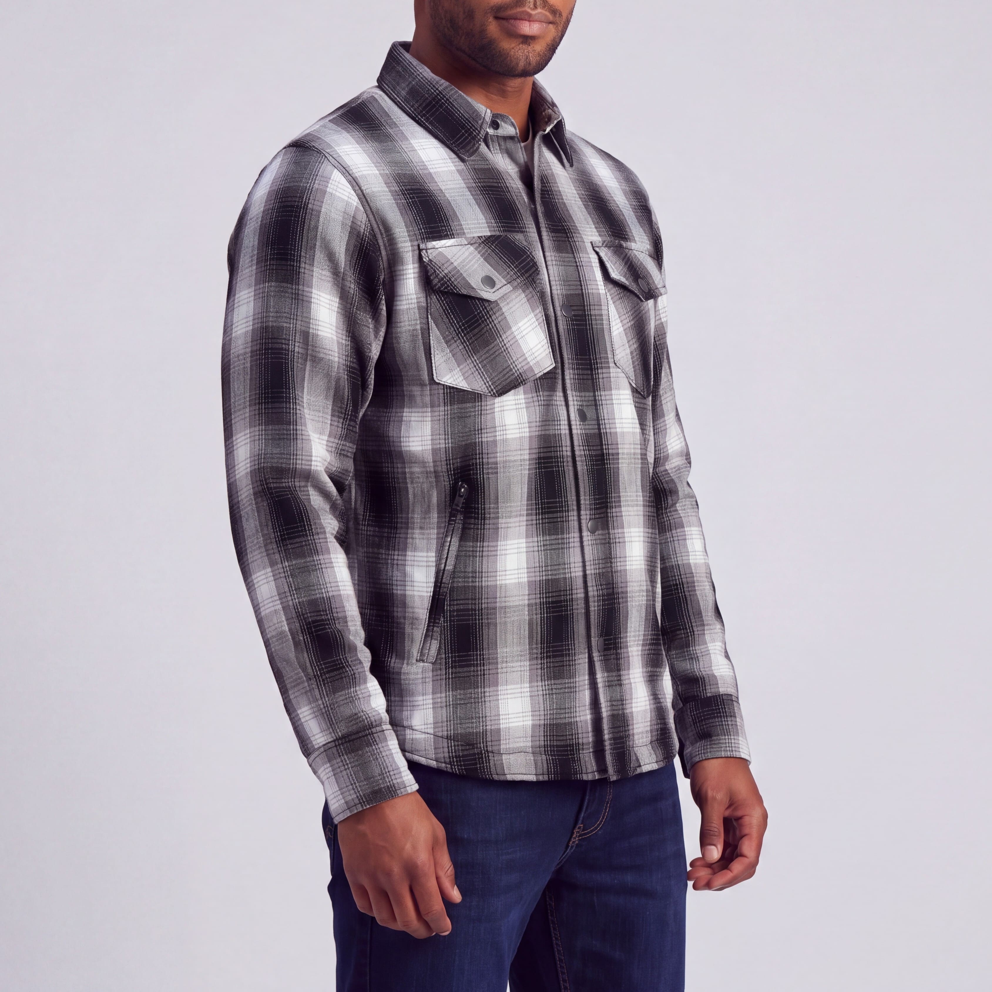 Men’s Timberwolf Armored Flannel Motorcycle Shirt w/Underarm Ventilation & CE Approved Armor Reinforced w/Aramid Fiber - side pose