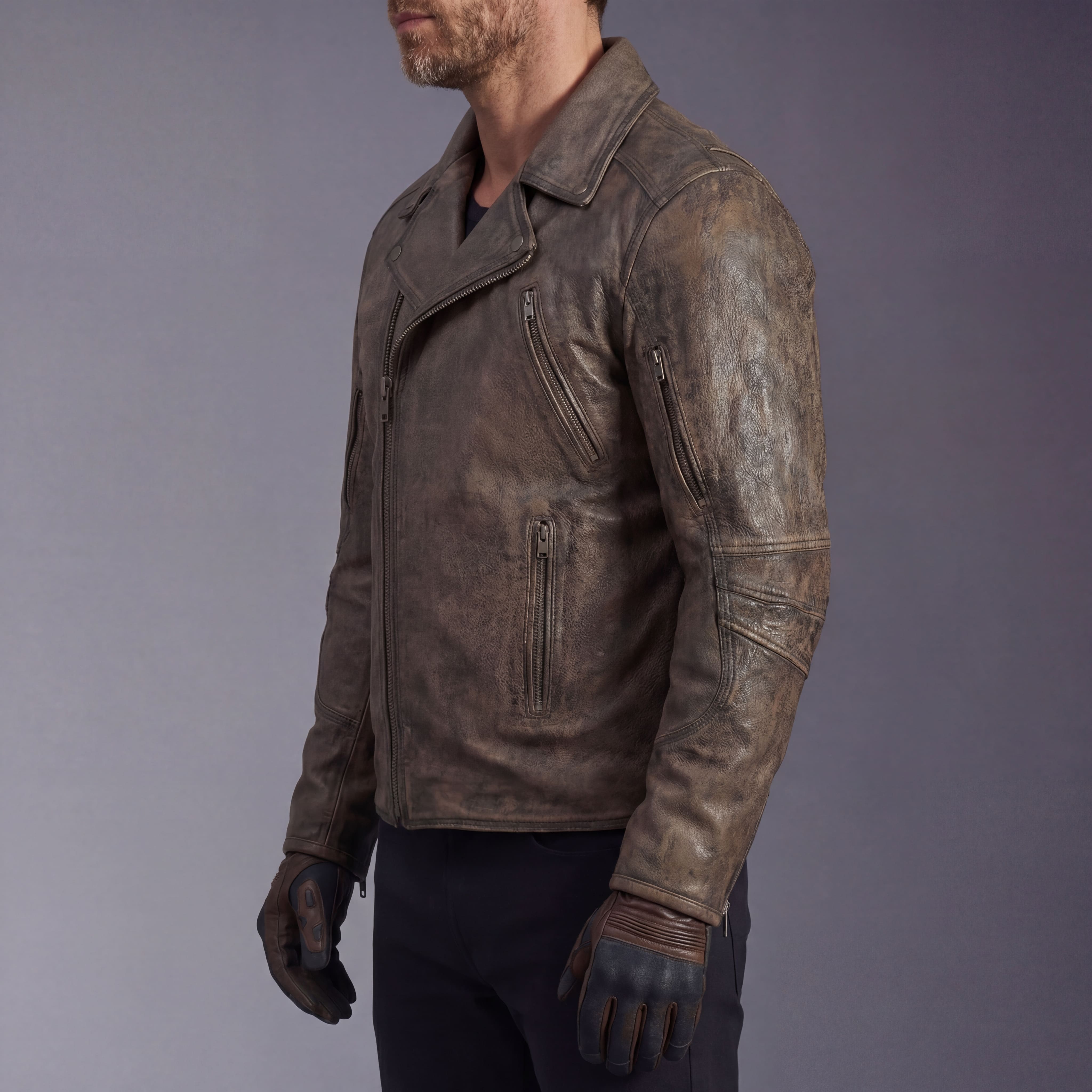 High Mileage Men's Distressed Brown Premium Cowhide Leather Motorcycle Jacket w Dual CCW Pockets & Removable Z-O Liner