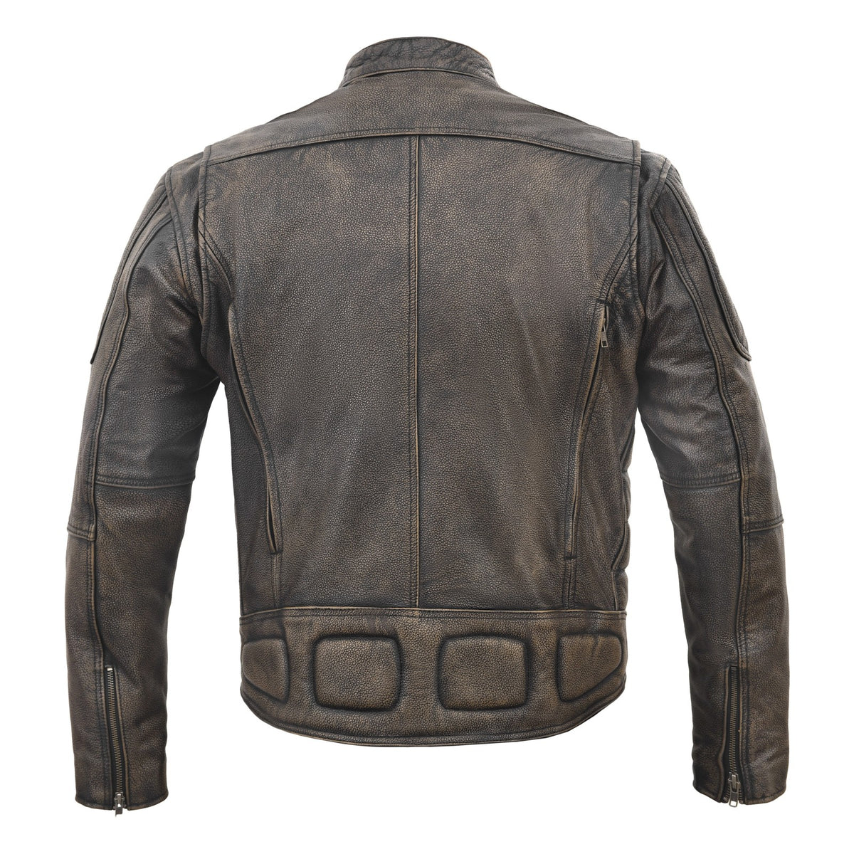 High Mileage Men's Distressed Brown Premium Cowhide Vented and Padded Biker Scooter Jacket