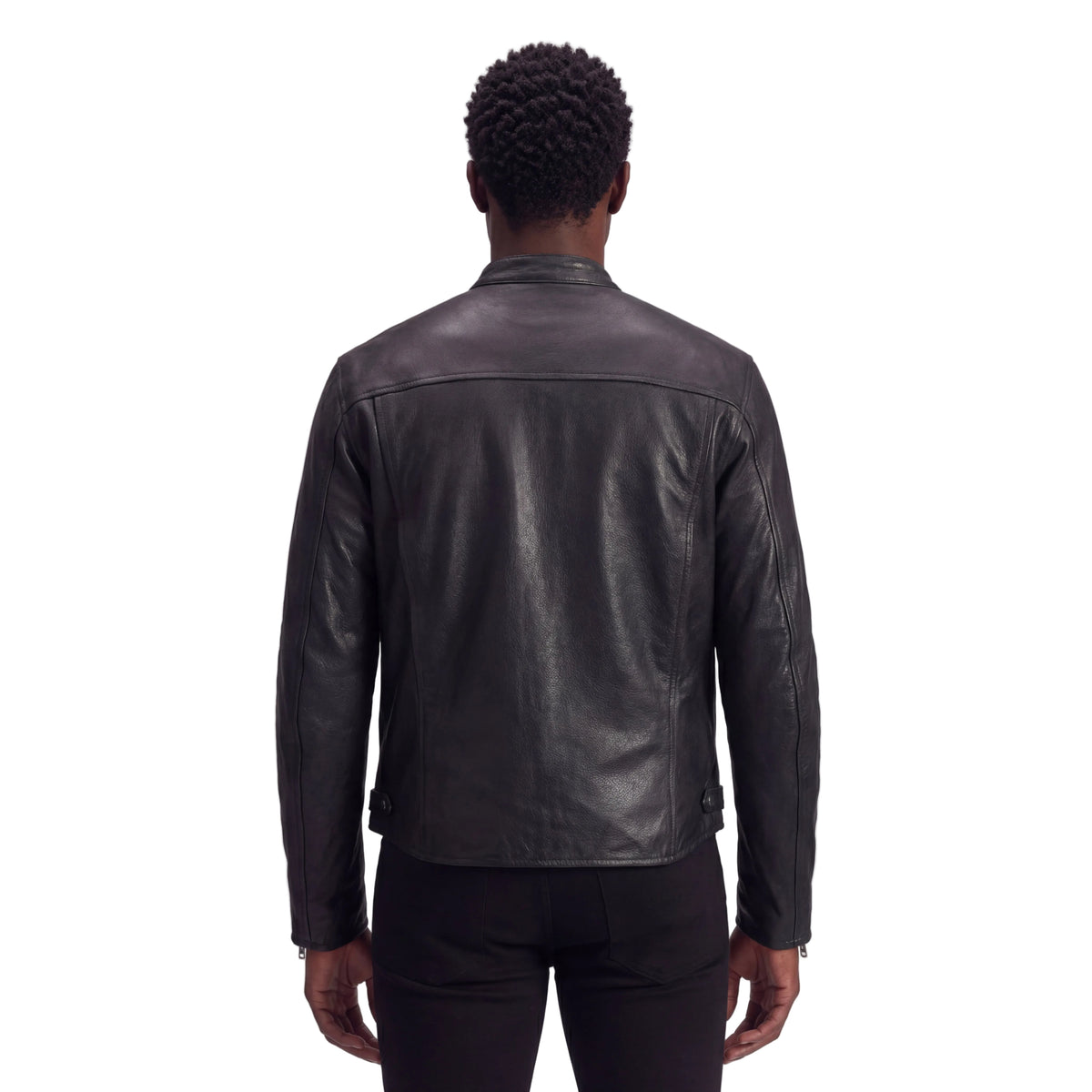 High Mileage Mens Advanced Clean Concealed Carry Black Cowhide Leather Motorcycle Riding Jacket - Back Pose
