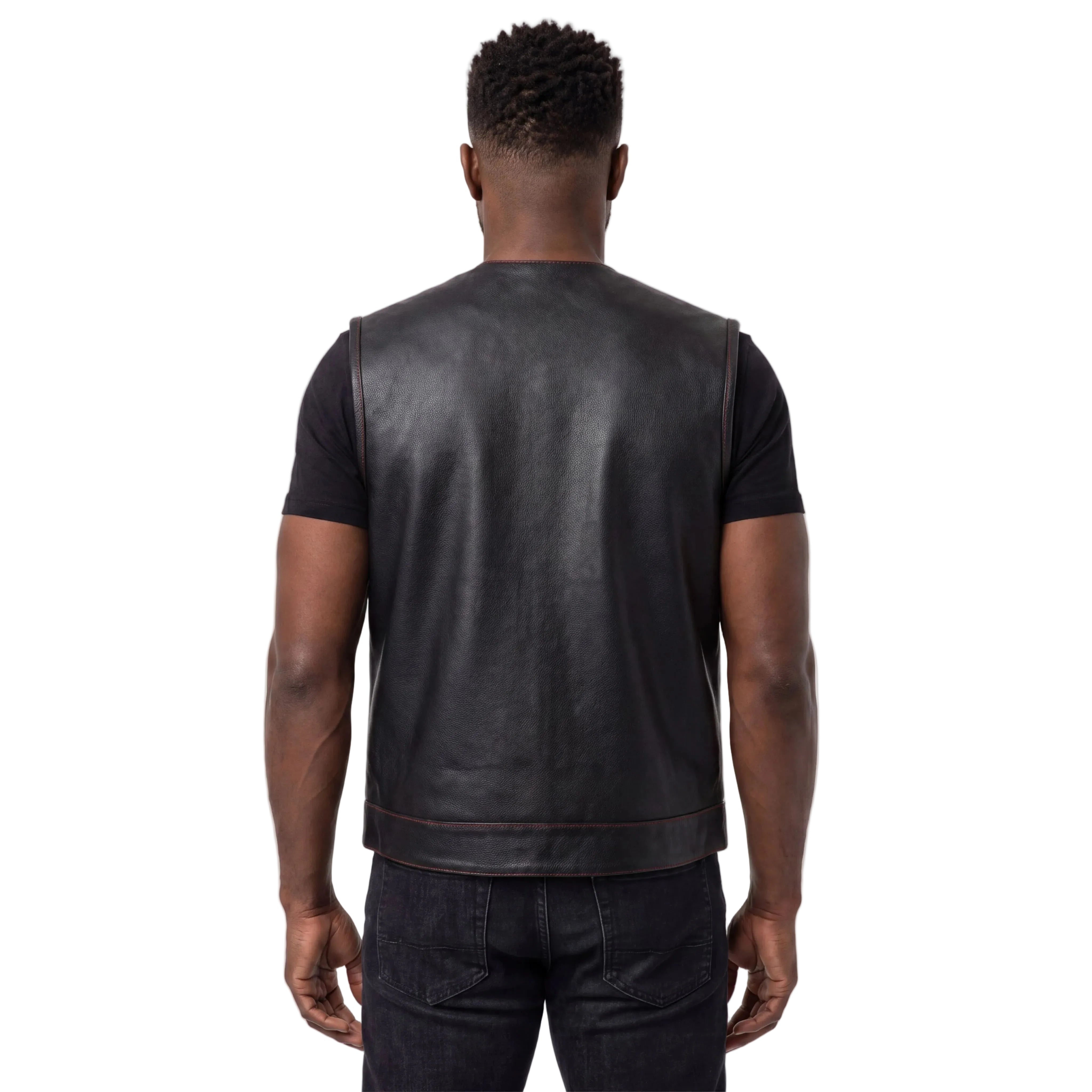 Mens Black Vest With Quick Access Pocket and Red Liner