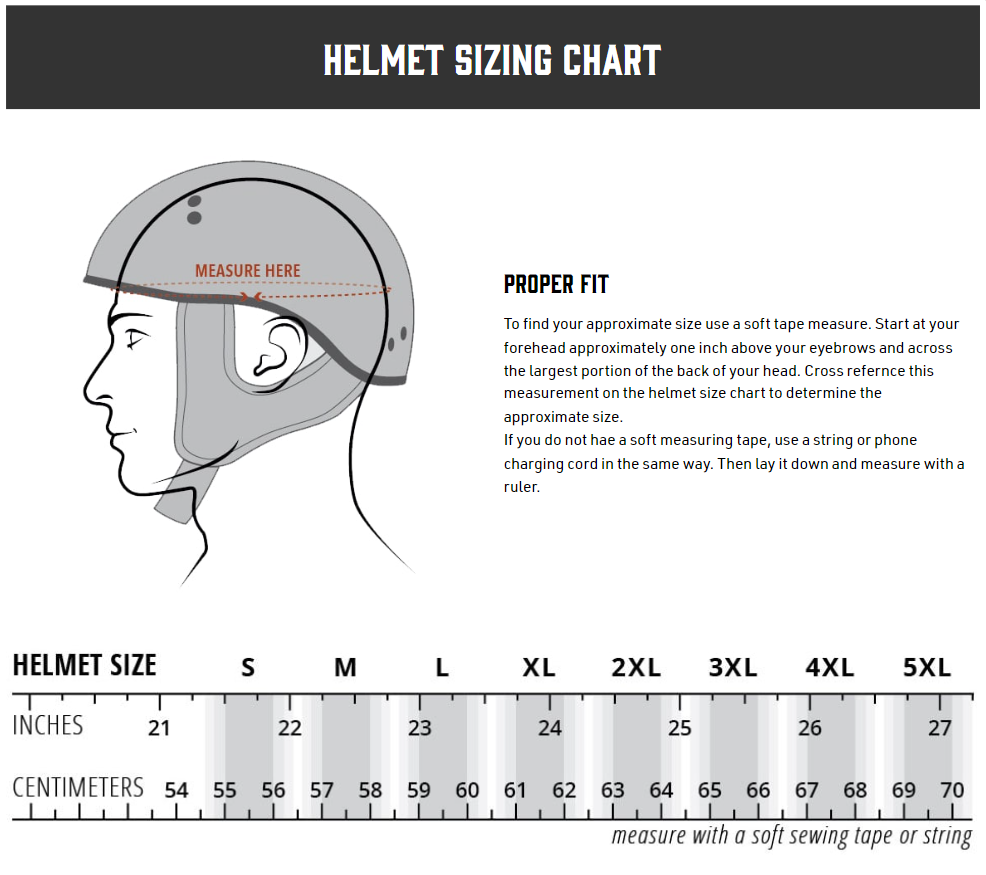 Highway 21 .357 Half Helmet - size chart