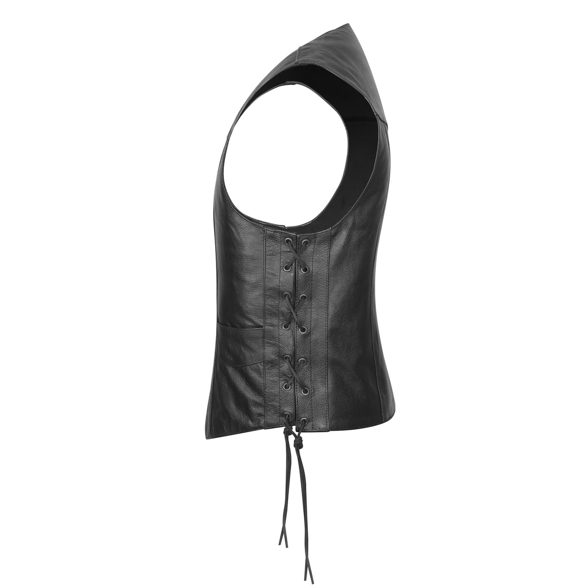Vance Kids Black Cowhide Leather Side Lace Motorcycle Biker Vest