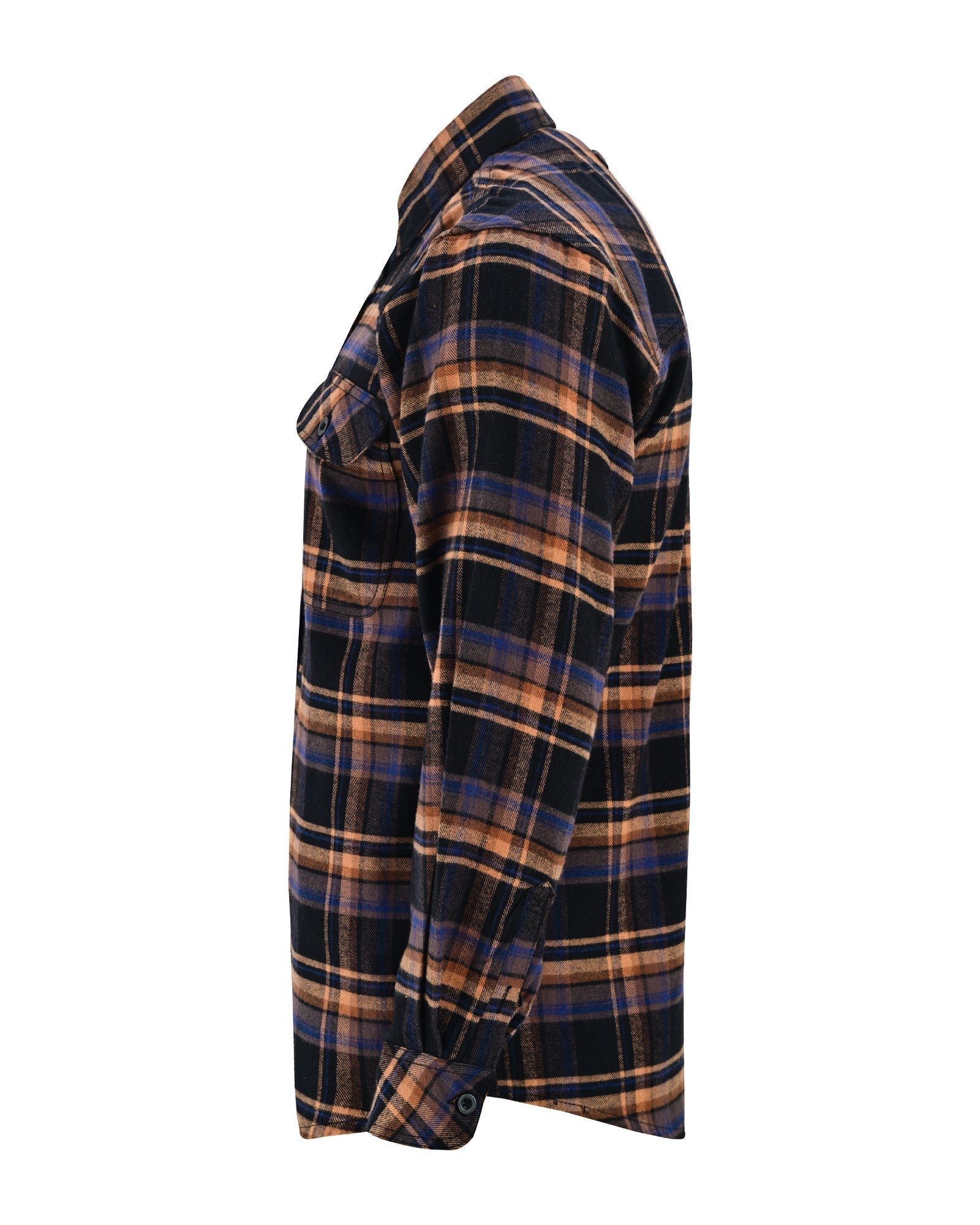 Vance Leather Men's Lumberjacket Midnight Rust Long Sleeve Plaid Button Down Casual Flannel Shirt, Corduroy Cuffs