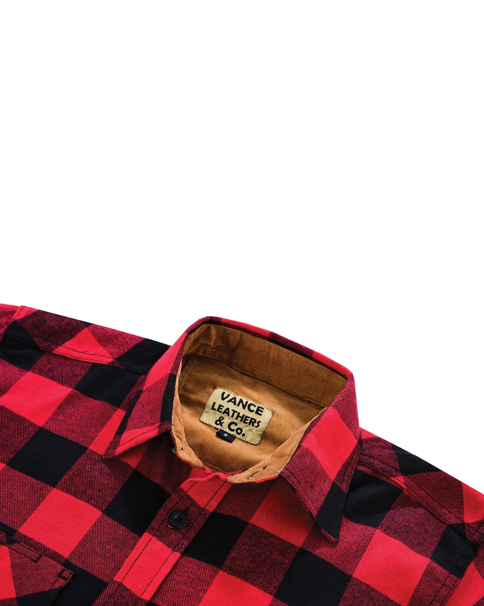 Men's Classic Red Long Sleeve Plaid Button Down Casual Flannel Shirt, Corduroy Cuffs