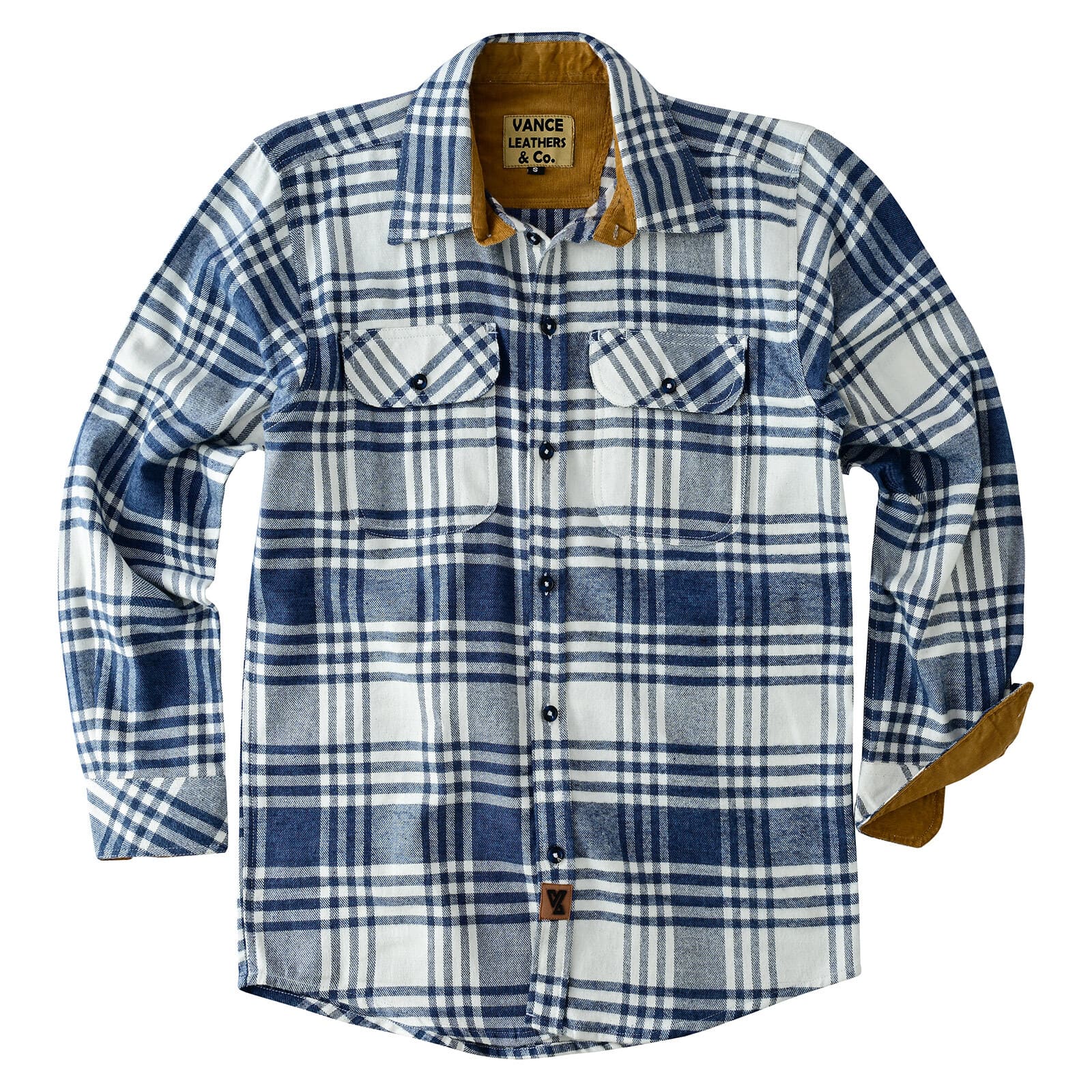 Men's Glacier Blue & White Long Sleeve Plaid Button Down Casual Flannel Shirt - Flat