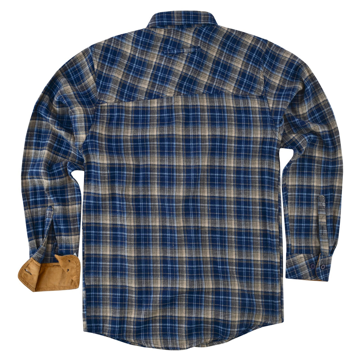 Straight front view of the men's Keen Midnight plaid flannel shirt with two buttoned chest pockets and long sleeves.